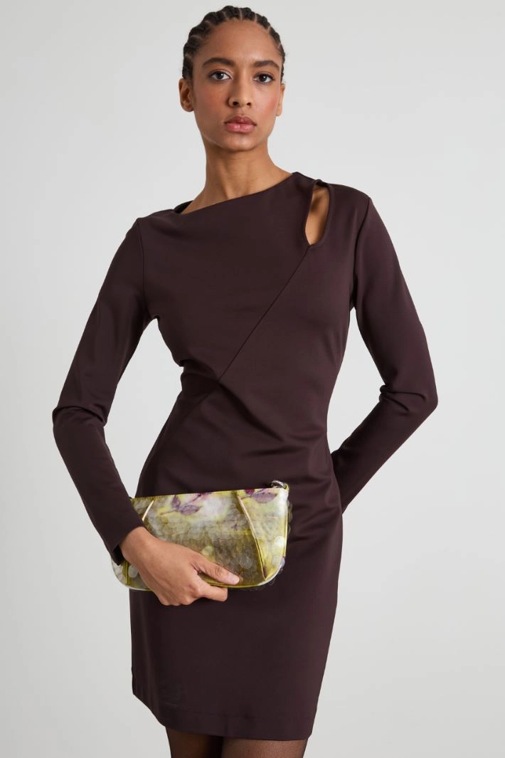 Cut-out jersey dress - BROWN