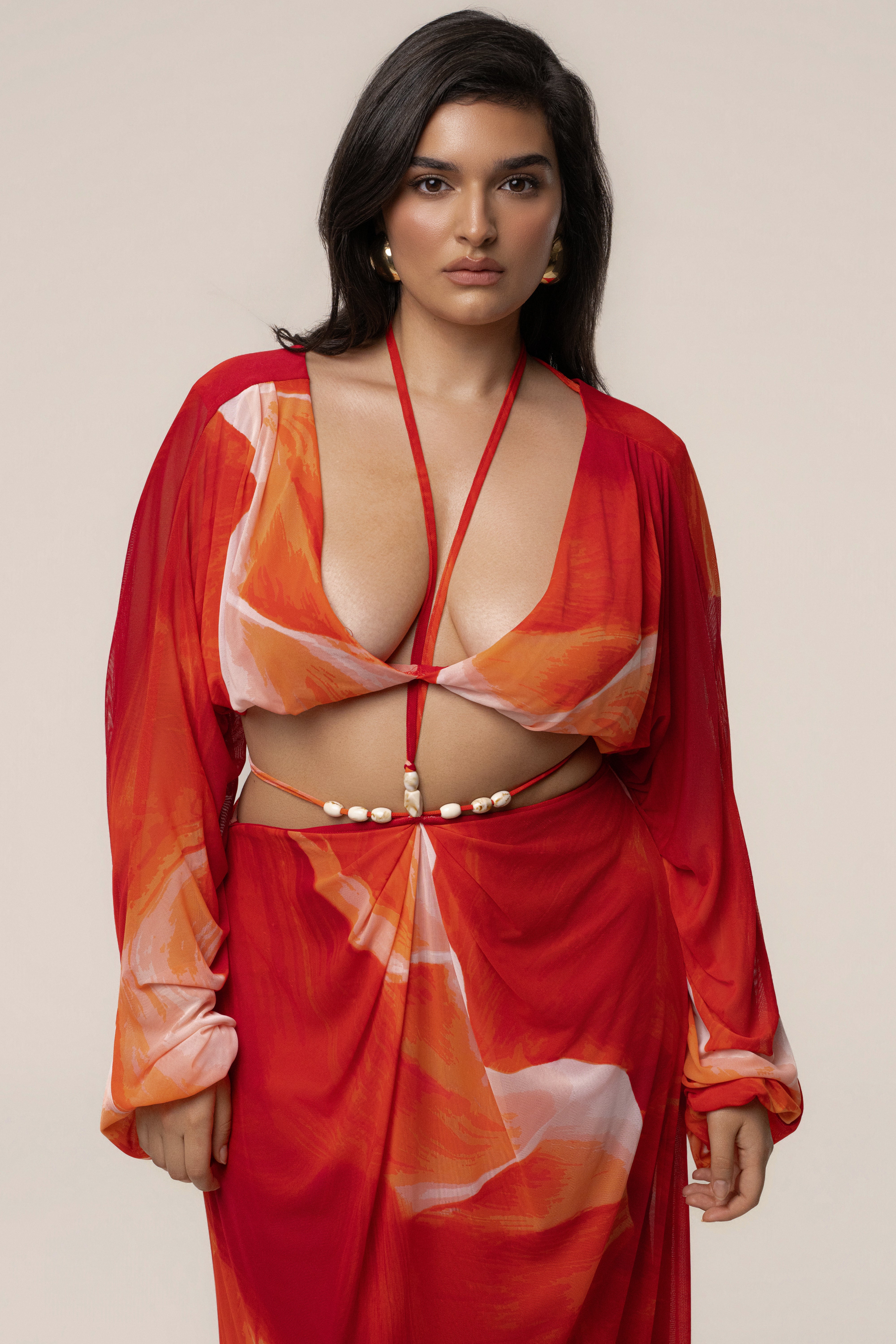 Sunset Red Selene Draped Top