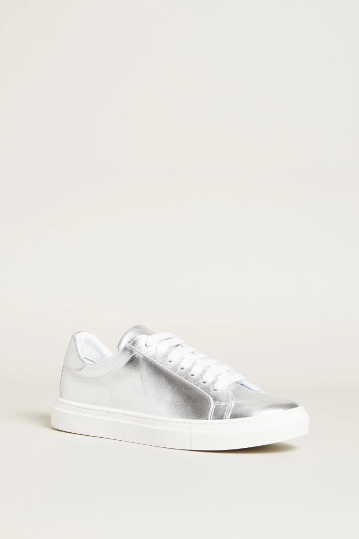 Laminated leather sneakers - SILVER