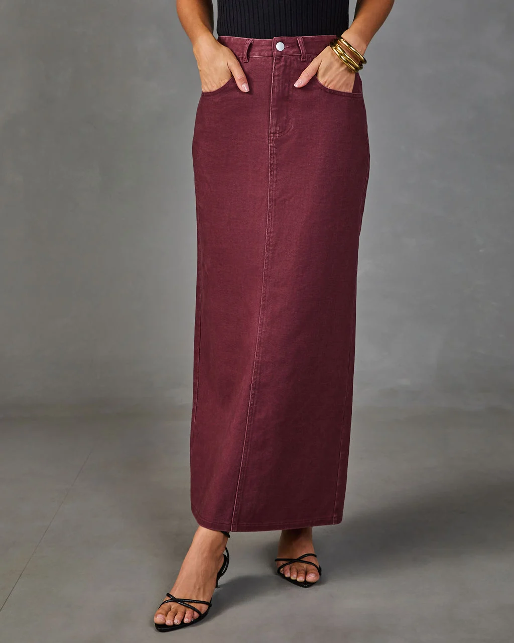 Toasted Glow Denim Midi Skirt