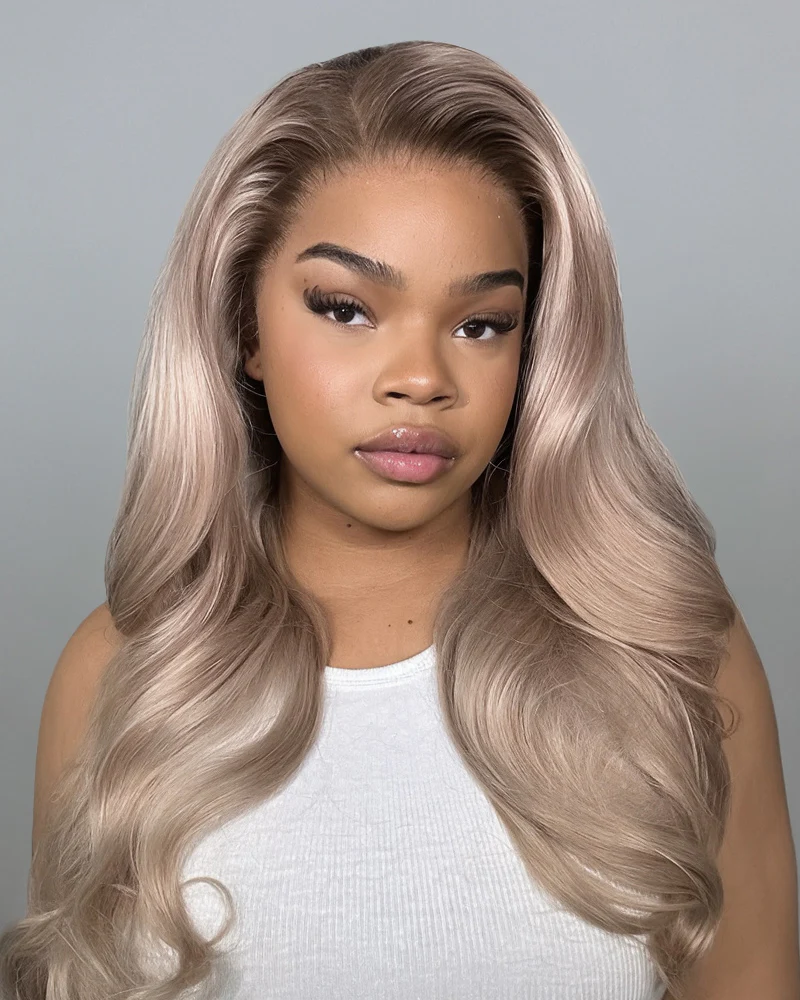 Ophirawig 13x6 Pre-All Glueless Ash Blonde Ombre Loose Body Wave/Silky Straight Wig Invisible Knots Realistic Hairline