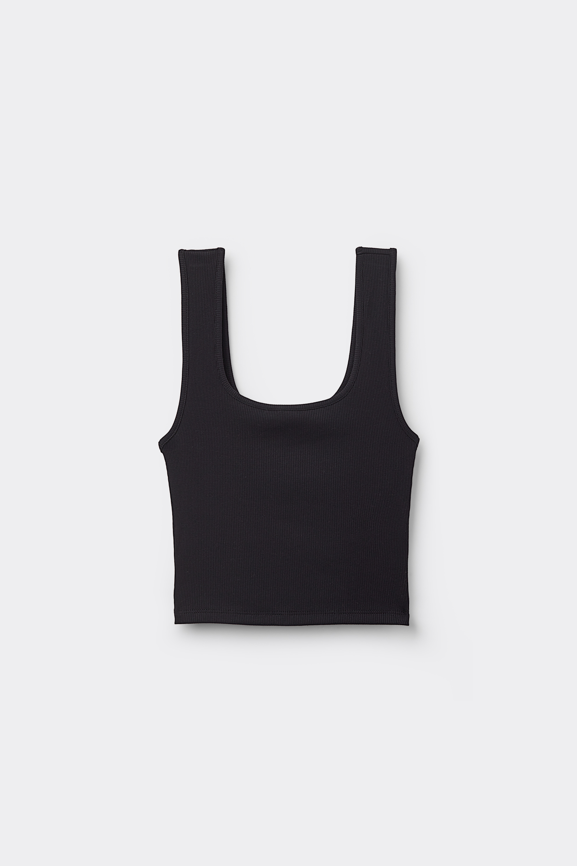 Ribbed Cotton Crop Top with Wide Shoulder Straps
