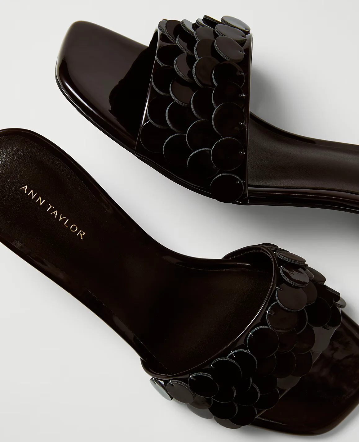 Patent Paillette Kitten Heel Sandal - Pure Chocolate