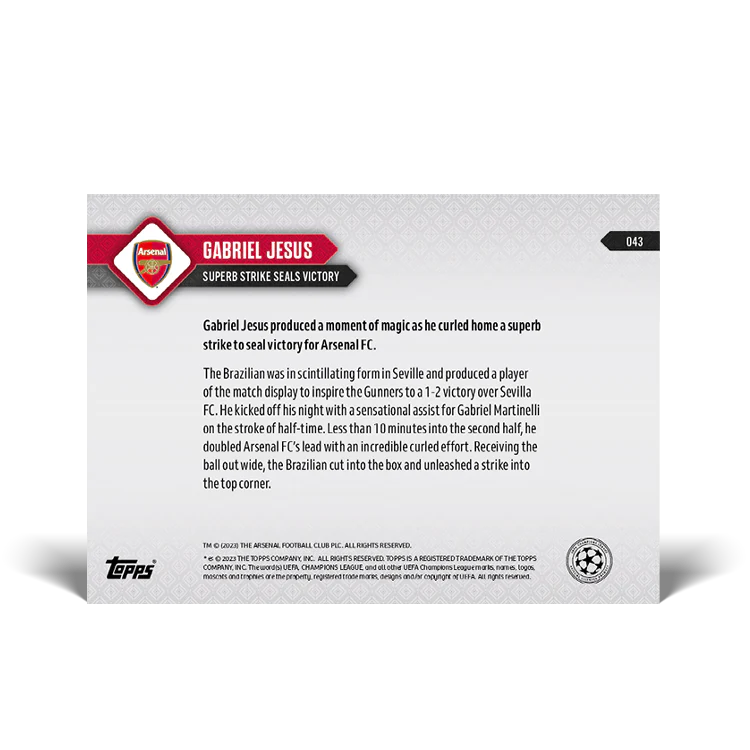 Topps UK - Gabriel Jesus - Superb strike seals victory - UCL TOPPS NOW® Card #43