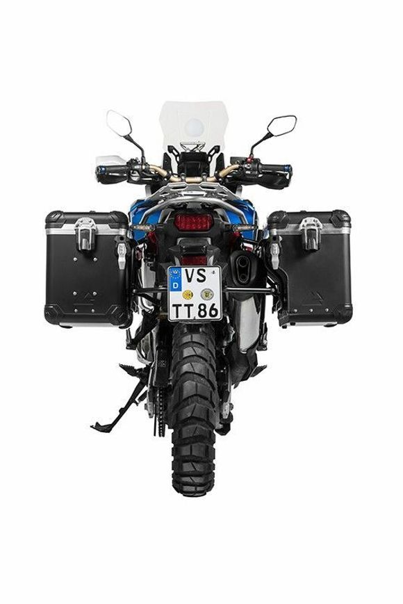Touratech ZEGA Evo X suitcase With 38/38 offset - Gray support included - Black anodizedRef: Trt01095A / 01-402-7017-0