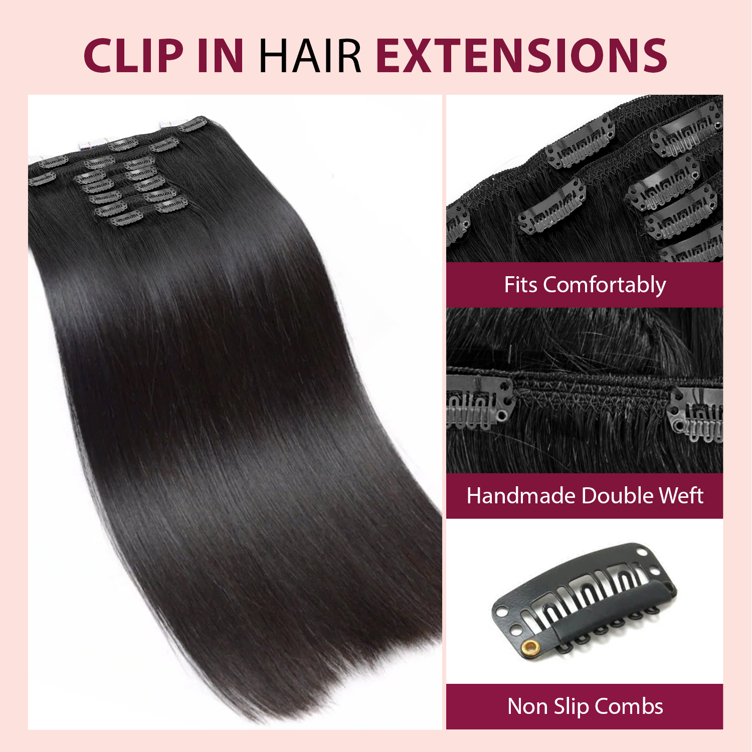 Starlet 100% Human Hair Double Weft Clip In Extensions 7pcs Straight 18