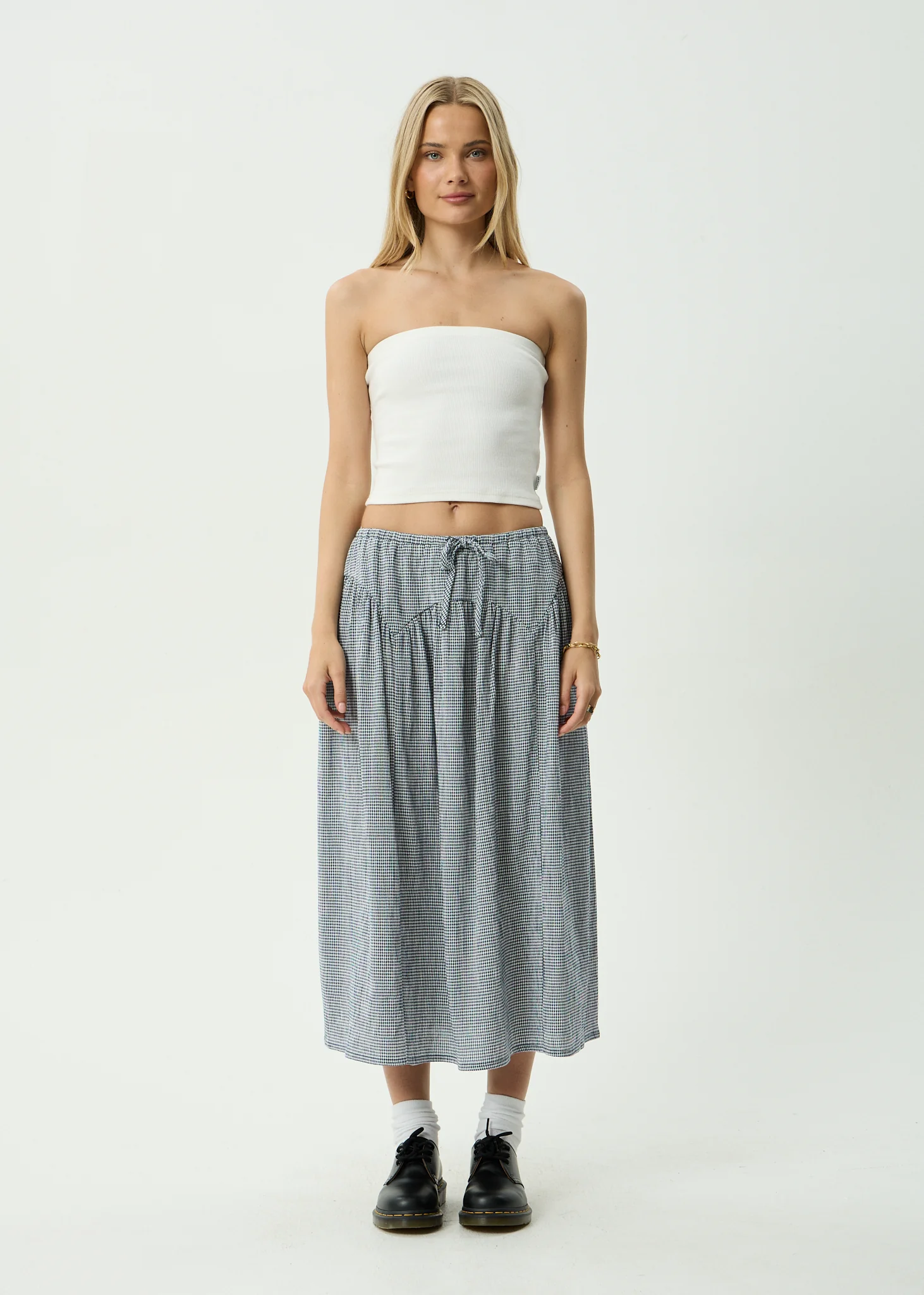AFENDS Womens Marlow - Midi Skirt - Indy Navy Check