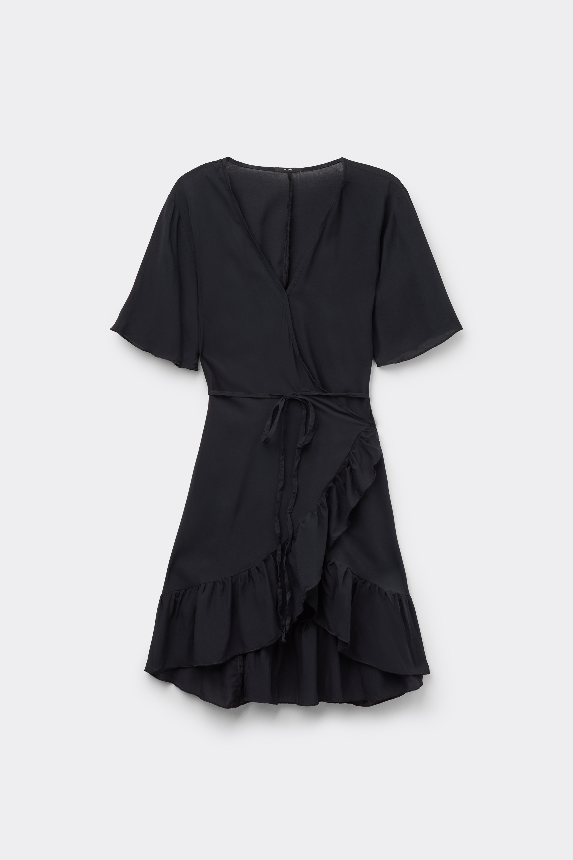 Short Viscose Canvas Wrap Dress with Short Sleeves