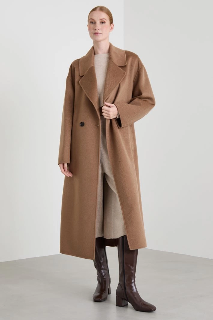 Double-breasted drap coat - CAMEL