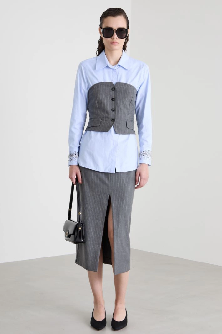 Buttoned bustier top - GREY WHITE