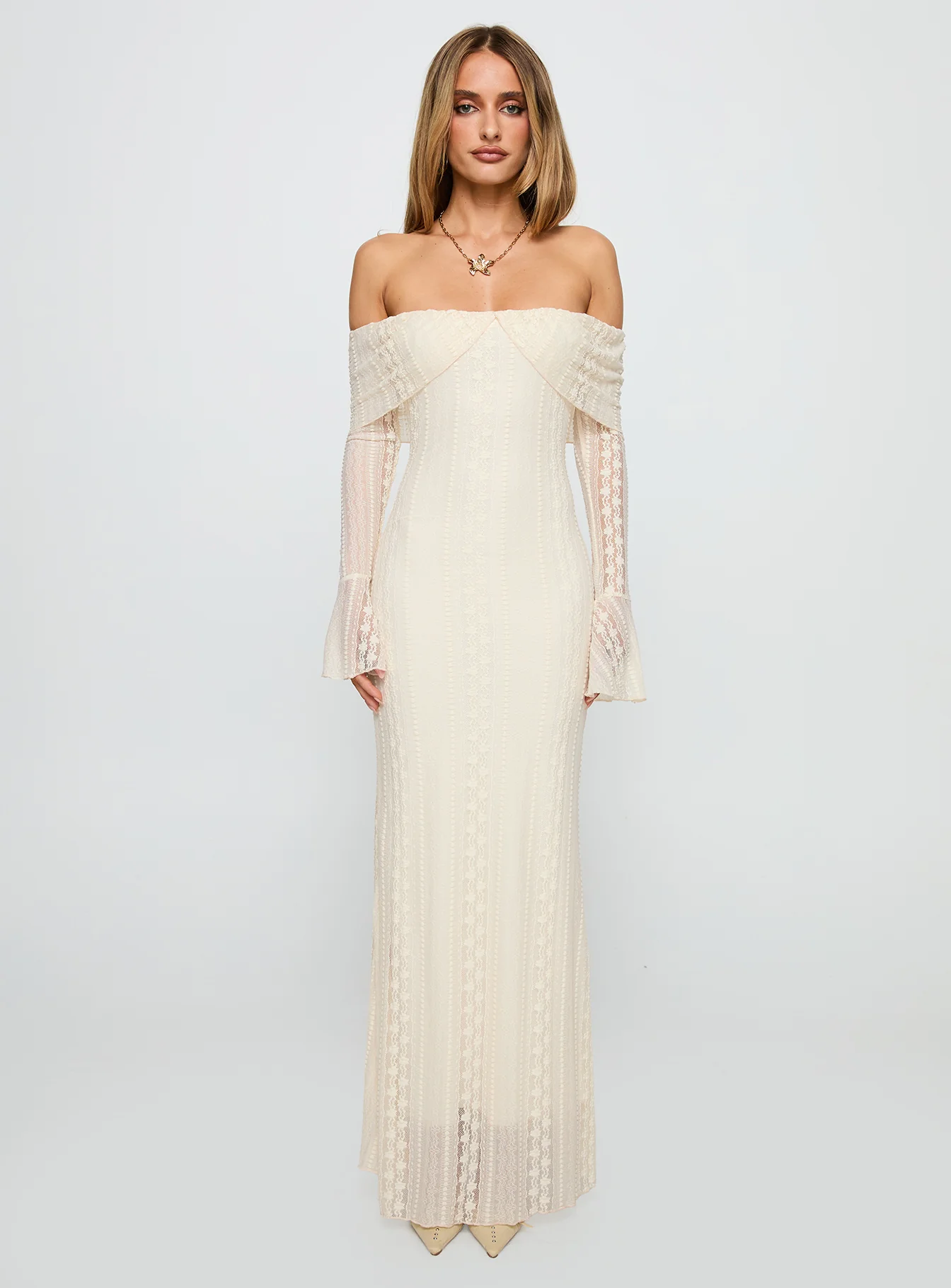 Perdita Long Sleeve Lace Maxi Dress Cream