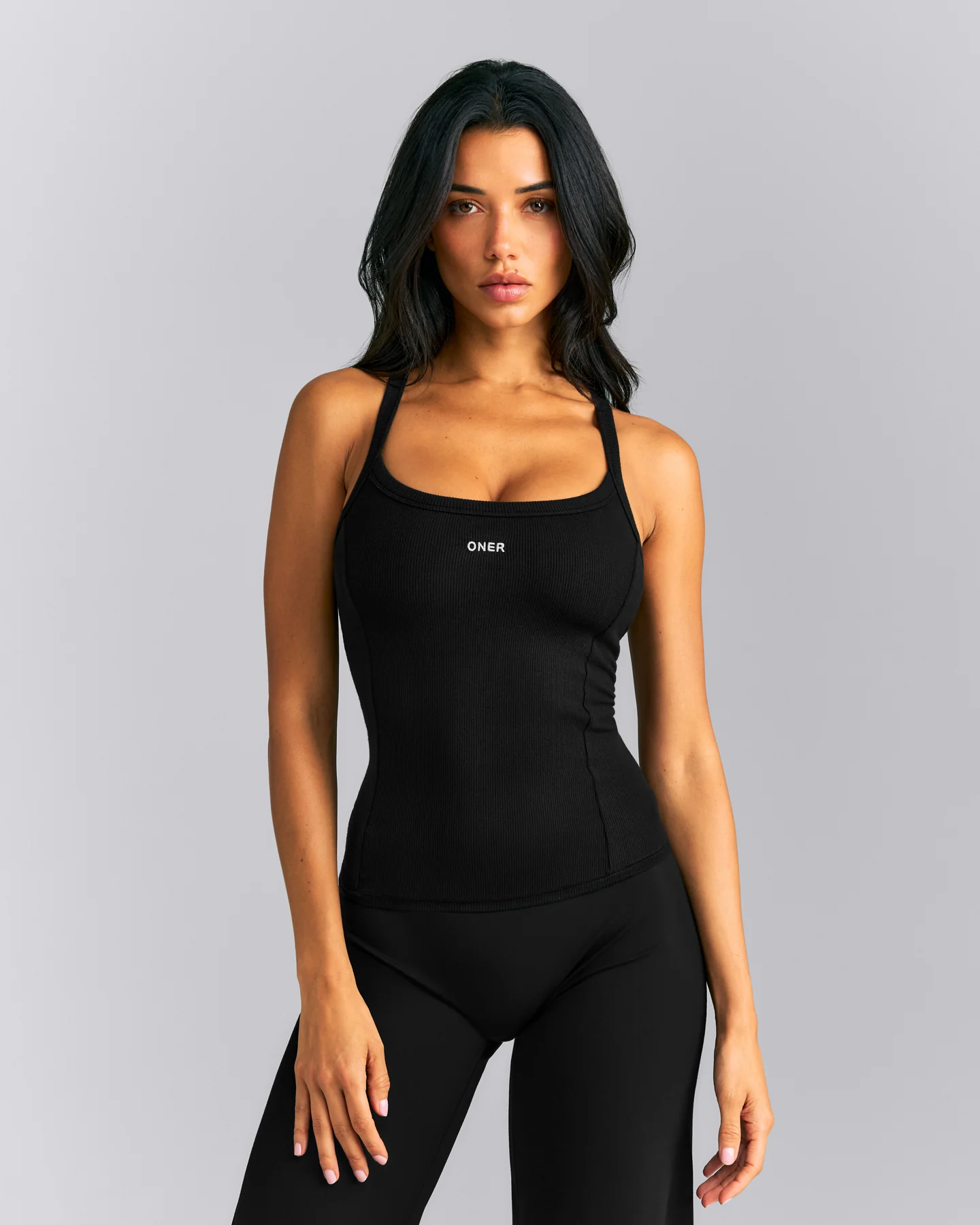Mellow™ Rib Racer Back Vest with Built in Bra Shelf | Black