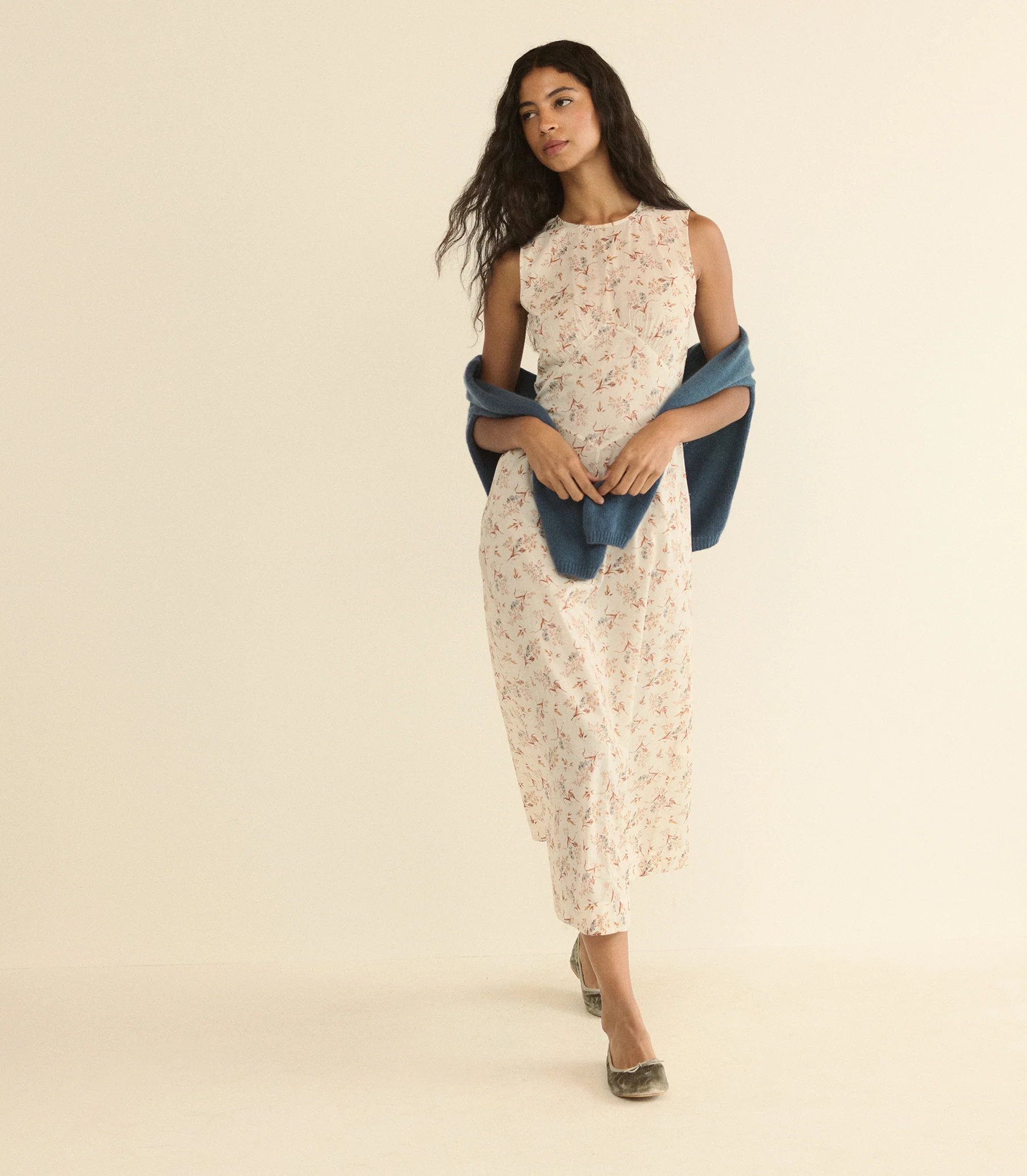Riona Midi Dress - Crème Windswept Meadow