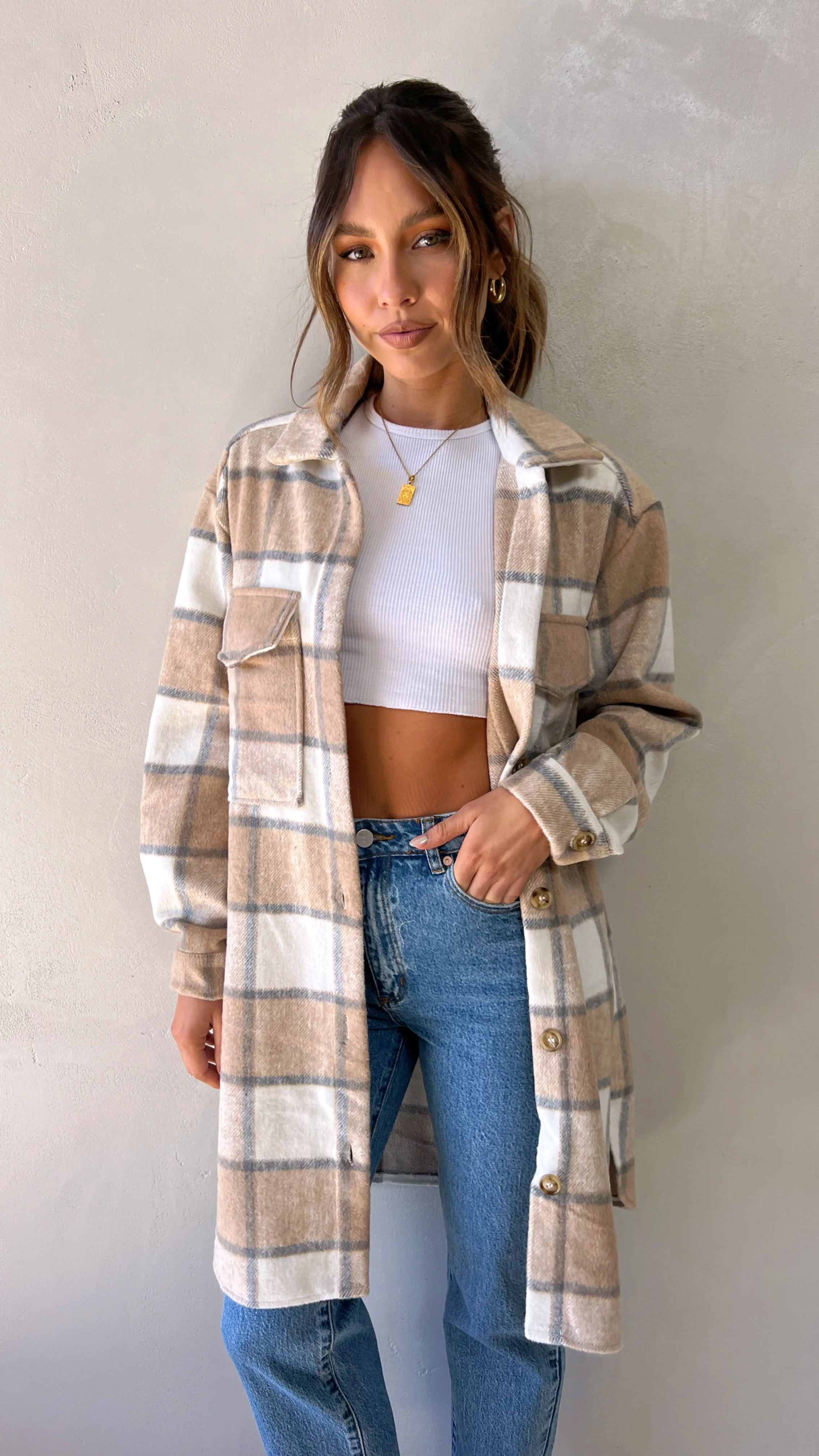 Saskia Jacket - Beige/Cream Check