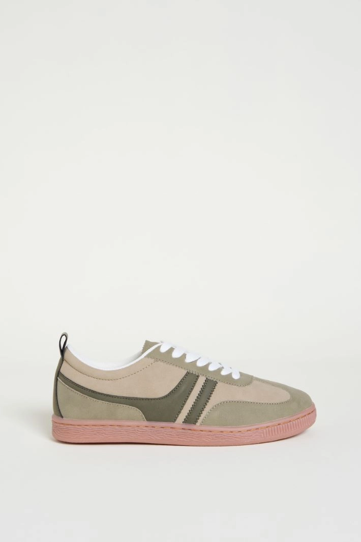 Colour-block jersey trainers - CAMEL GREEN