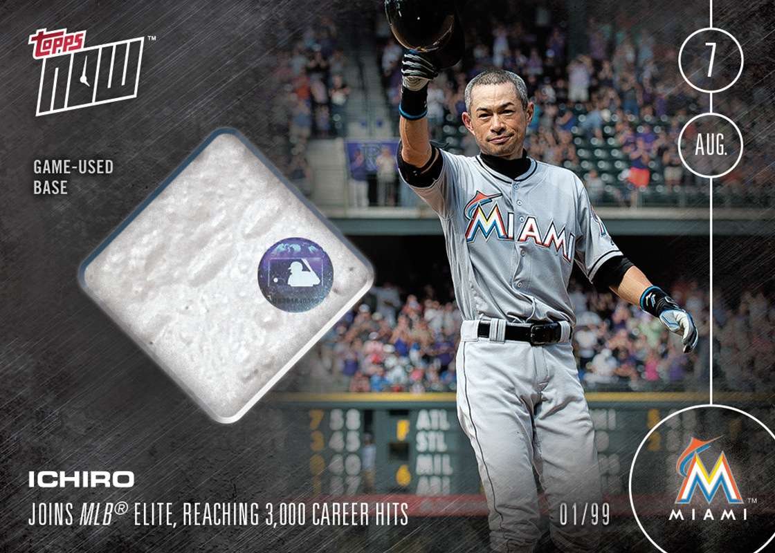 3,000th MLB Career Hit Relic Card # to 99 - Ichiro Suzuki - TOPPS NOW®