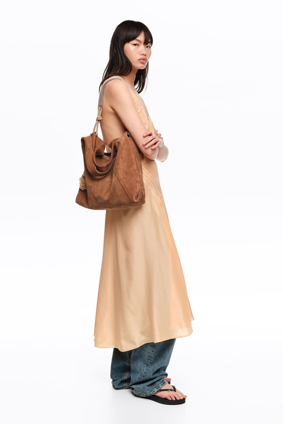 Chestnut large suede Paper bag
