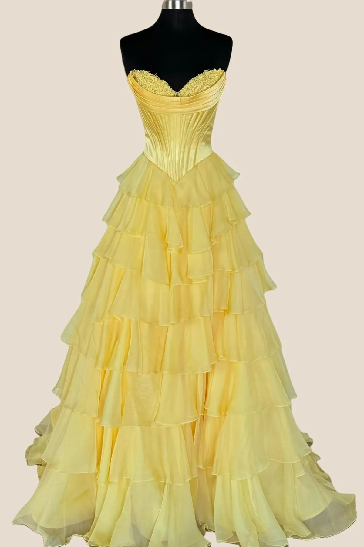 Strapless Orange Tiered Chiffon Long Dress with Slit