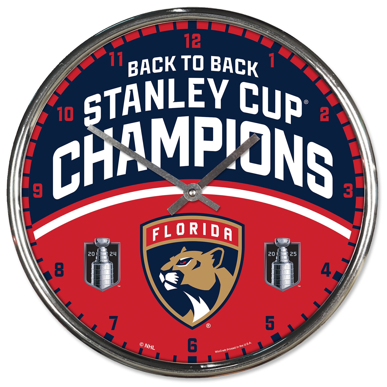 Florida Panthers 2025 Stanley Cup Champions Chrome NHL Wall Clock