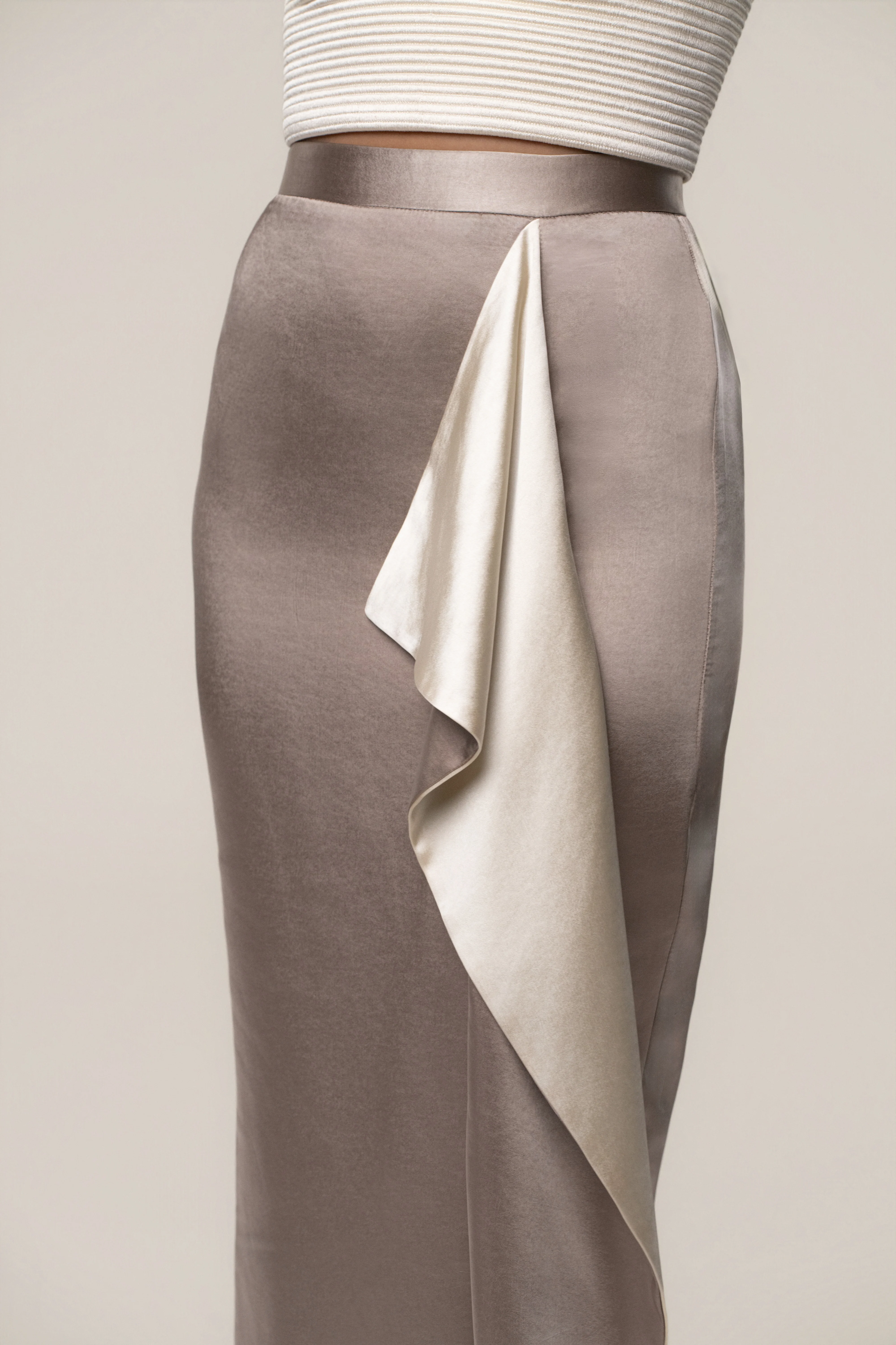 Taupe Midnight Mirage Satin Skirt