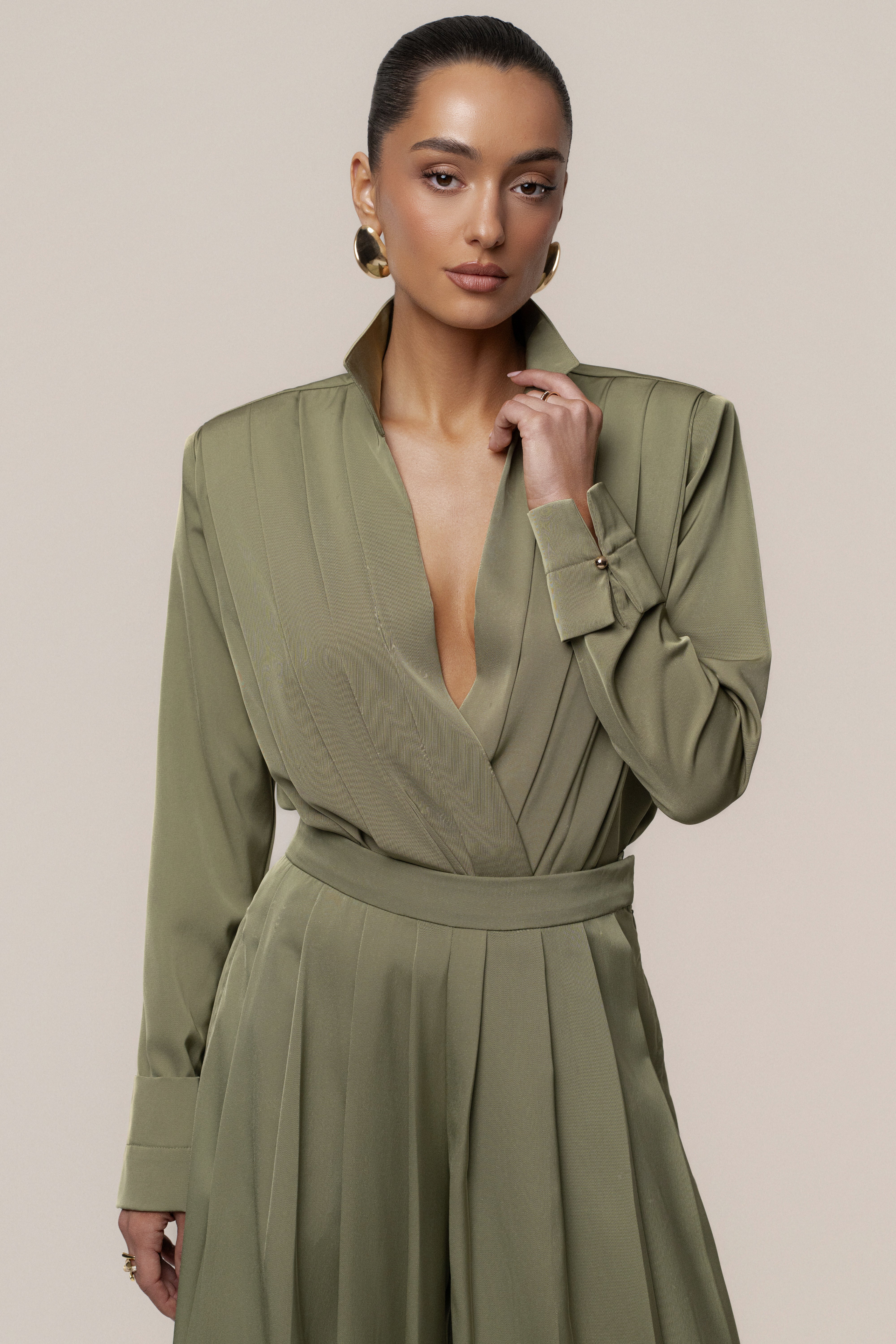 Olive Visionary Pleated Bodysuit