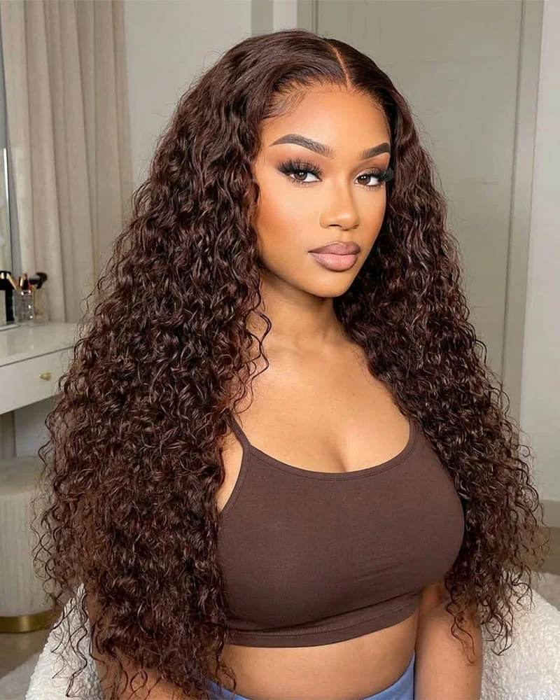 Ophirawig 13x6 Three-Go? Glueless Wig Chocolate Brown Burmese Curly With Drawstring