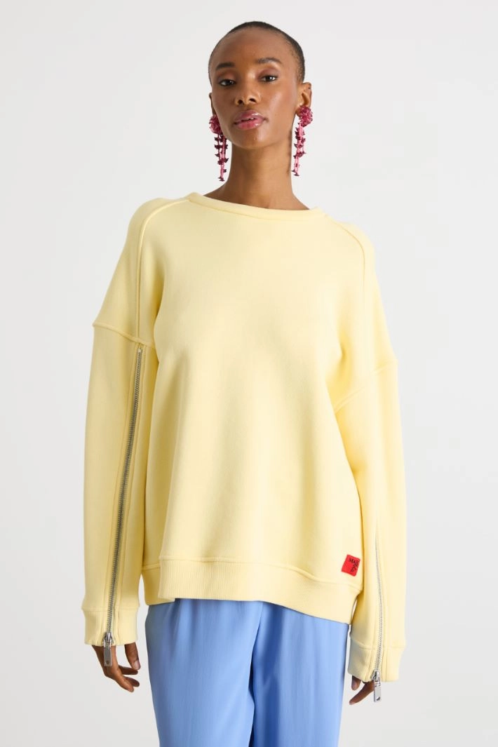Zipped-sleeve oversized sweatshirt - YELLOW