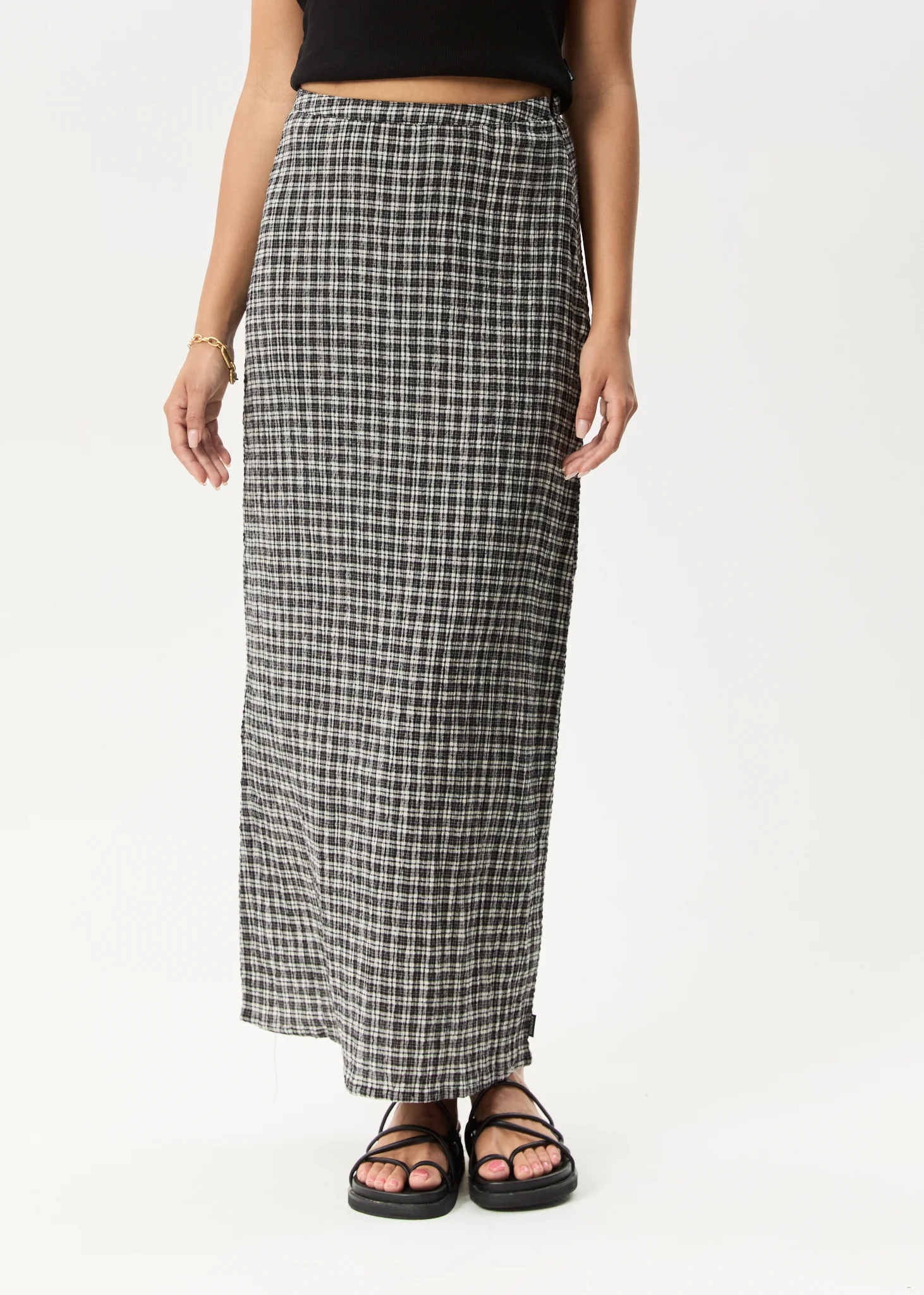 AFENDS Womens Lita - Seersucker Maxi Skirt - Asta Steel Check