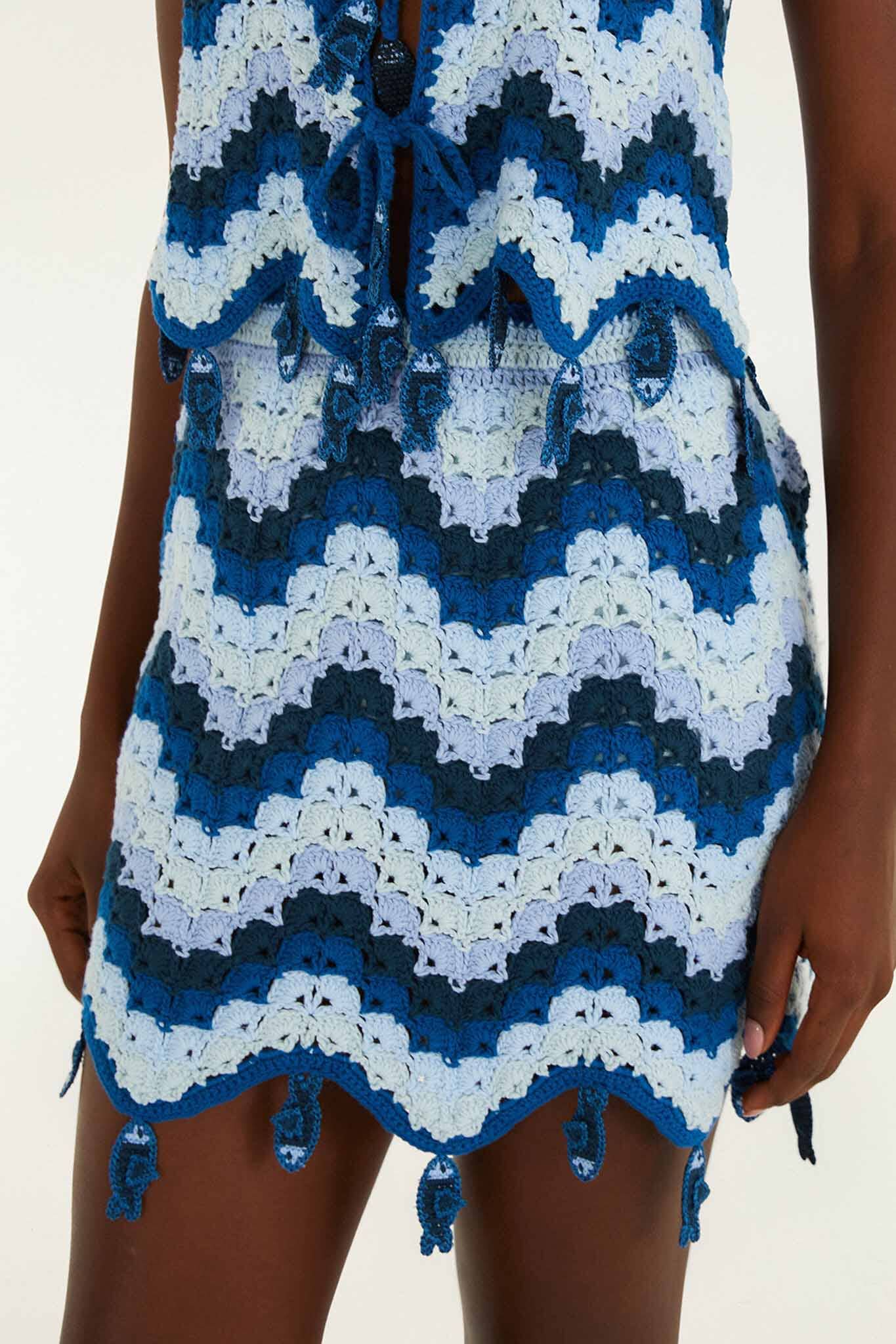 Blue Waves Crochet Mini Skirt