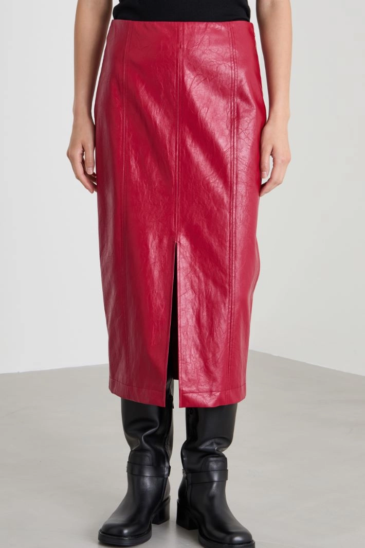 Coated jersey midi skirt - RED