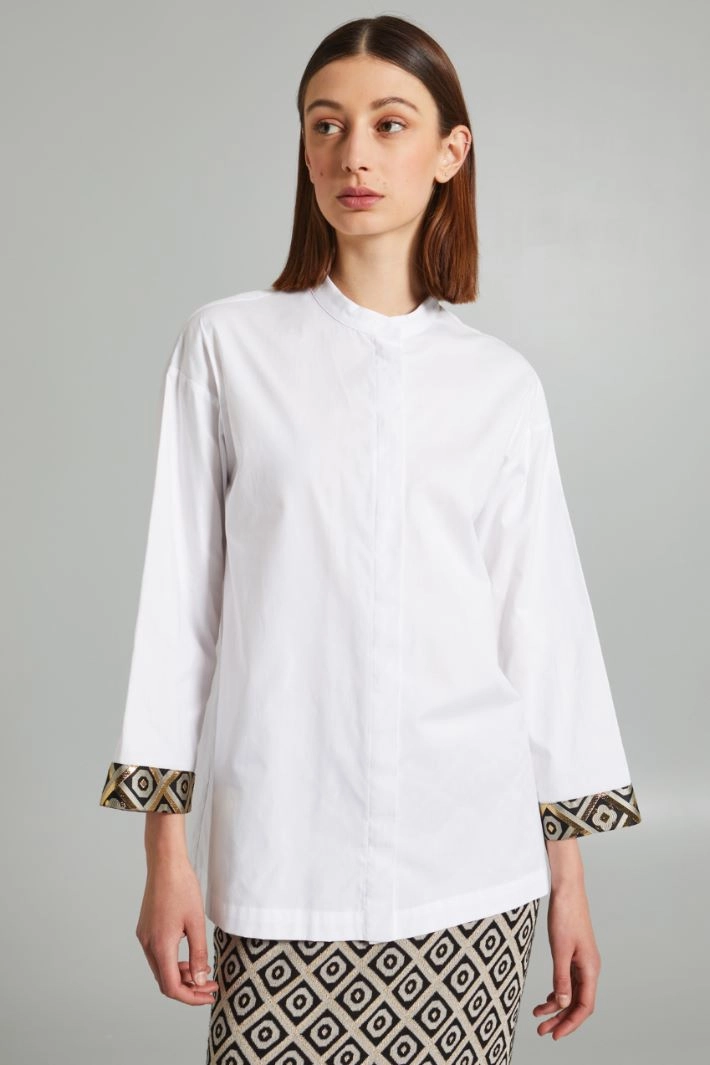 Tunic with jacquard cuffs - WHITE