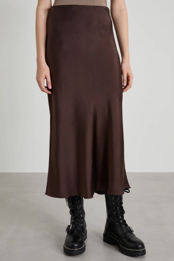 Flared skirt in silk satin - BROWN