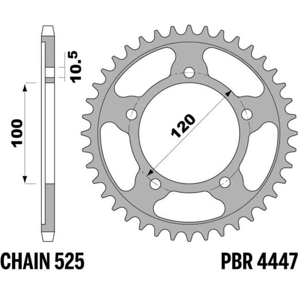 PBR 41-Tooth Steel Sprocket (C45 4447 tempered steel) - 525Ref: Pbr01598A / 1108960001