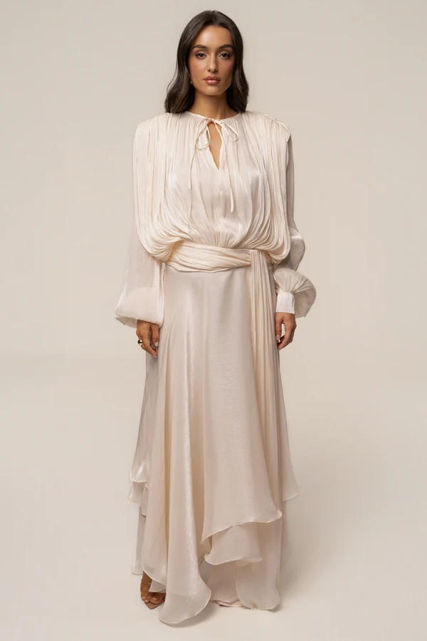 Cream Draped In Elegance Maxi Dress