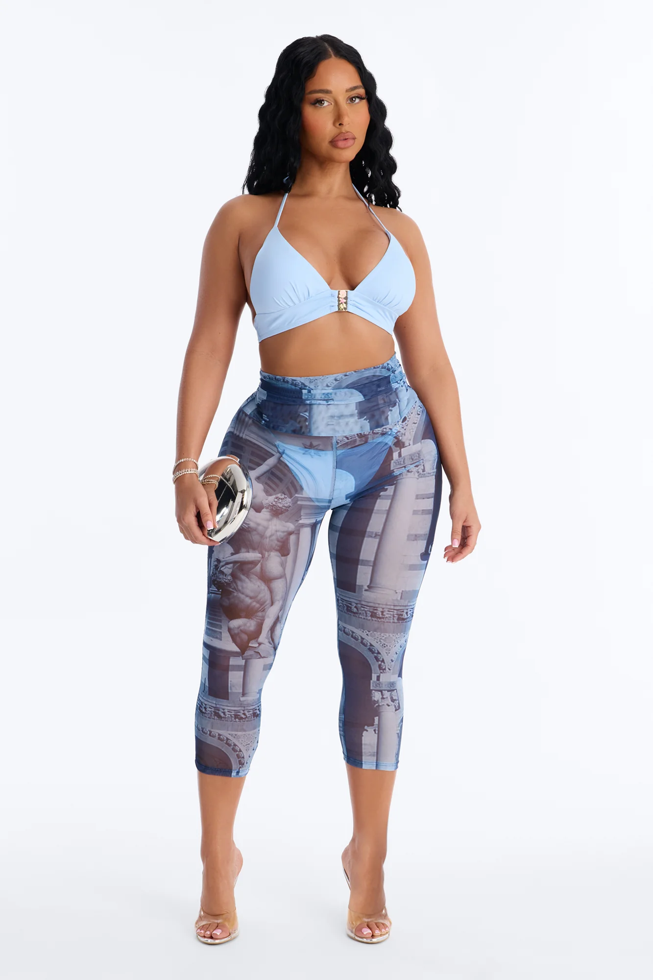 Stand By The Pier Sheer Novelty Swim Cover Up Capri Pants - Navy