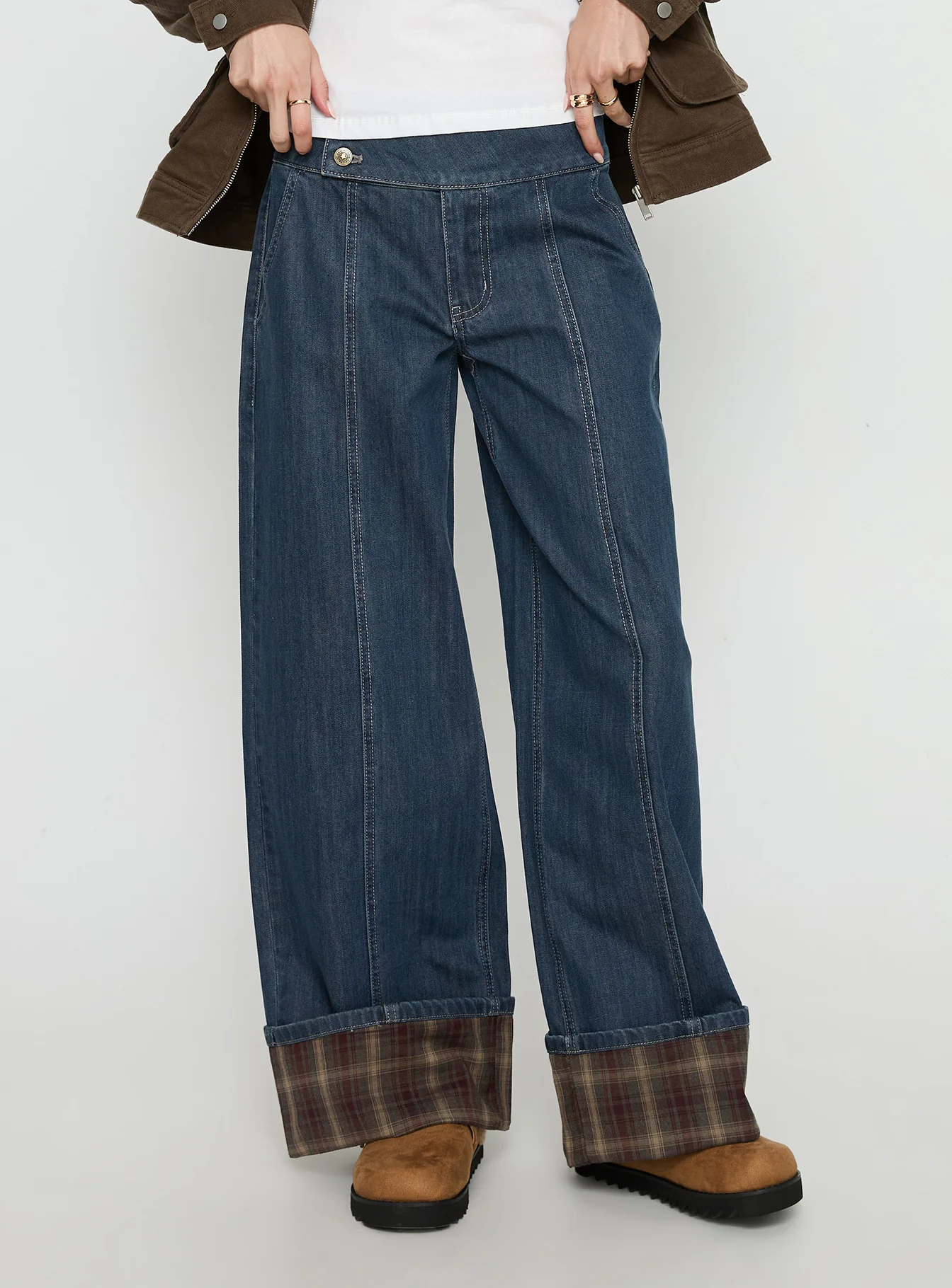 Nikoletta Foldover Jeans Dark Wash / Check Petite