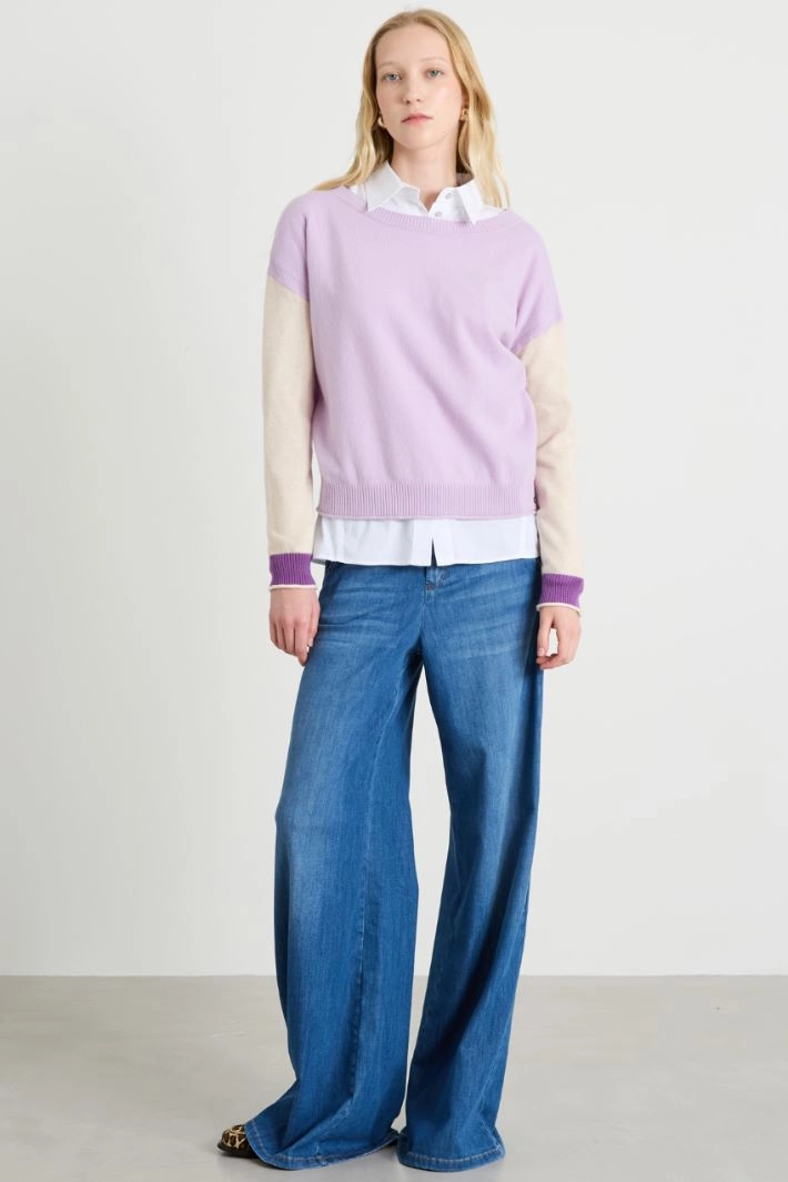 Wool color block sweater - LILAC