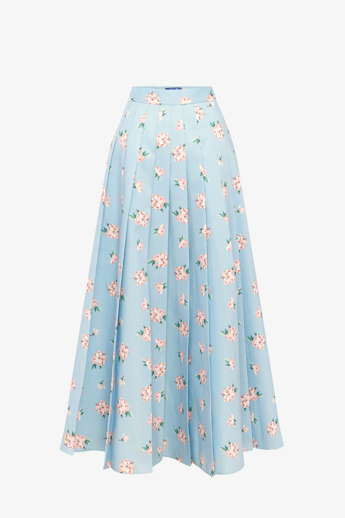 June Pleated Maxi Skirt - Ditsy Floral Print in Blue