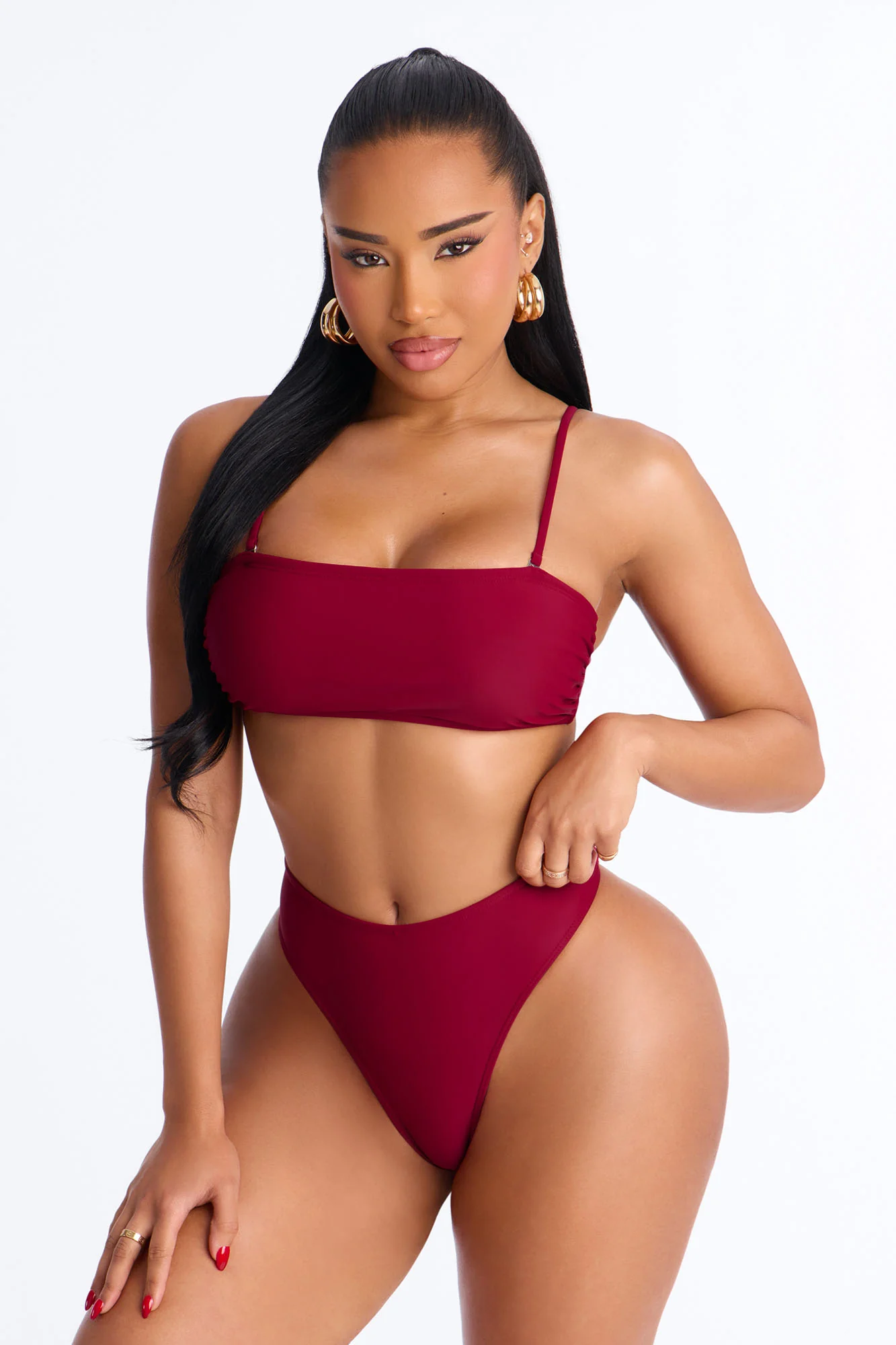 Maui Mix And Match Mid Rise Cheeky Bikini Bottom - Burgundy