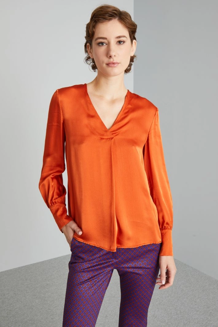 Hammered satin blouse - ORANGE