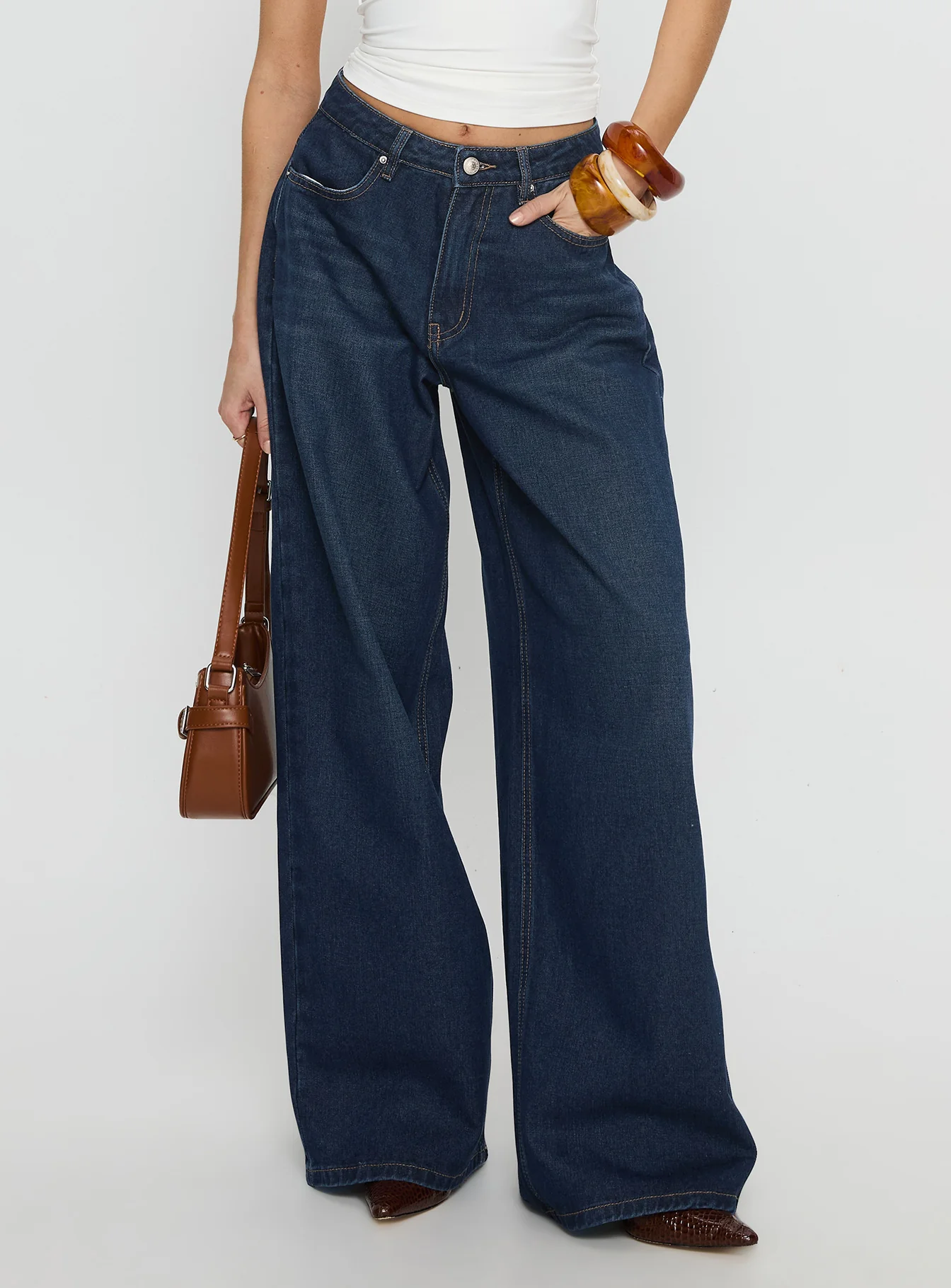 Naylor Mid Rise Wide Leg Jeans Mid Blue Denim Petite