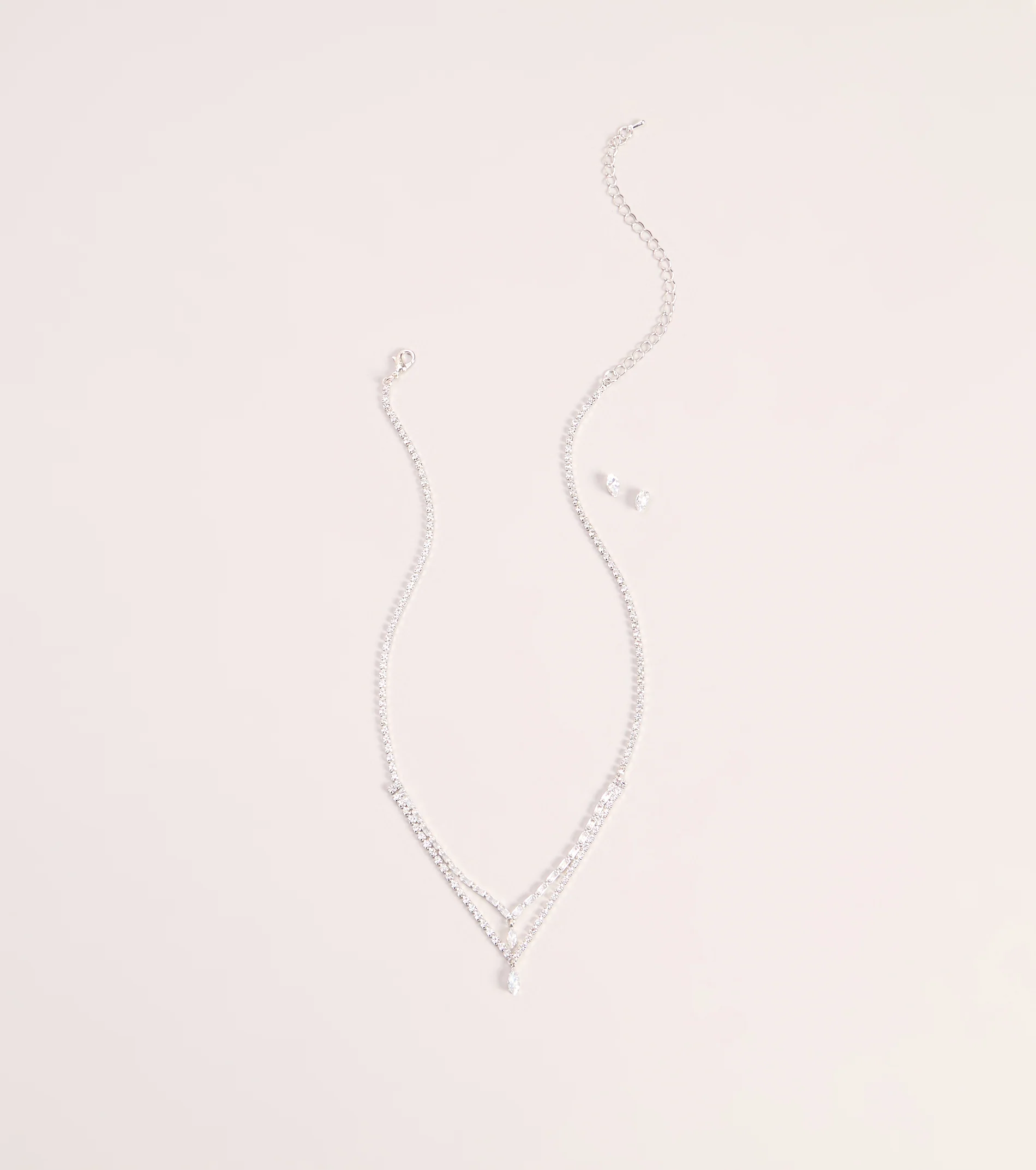 Glam Detail Cubic Zirconia Necklace And Earrings Set