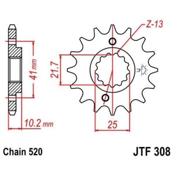 JT. steel front sprocket - anti-noise 308 - 520Ref: Jtc01731A / 1074281001