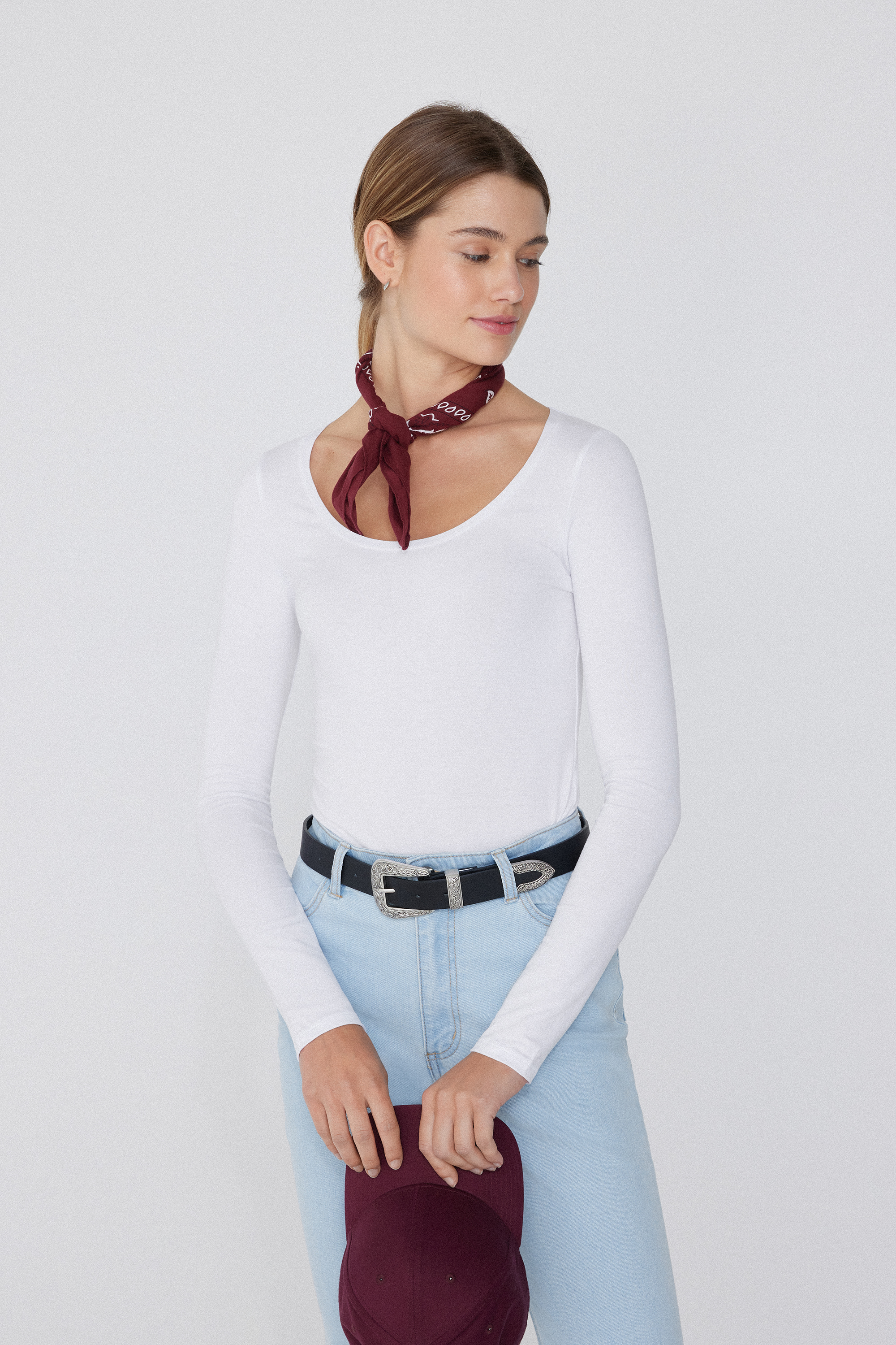 Long Sleeve Viscose Scoop Neck Top