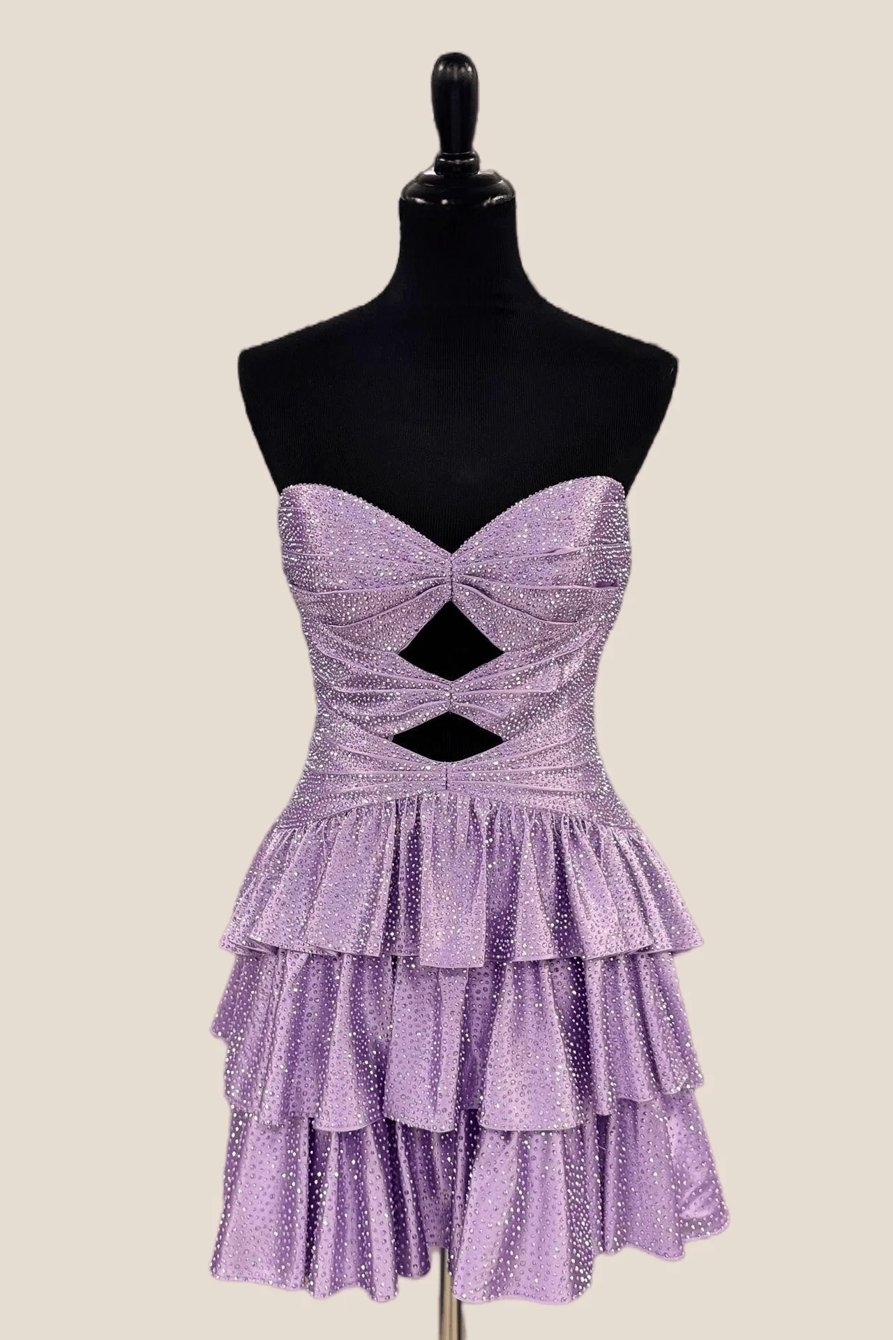 Strapless Red Beaded Tiered Short Dress with Keyhole