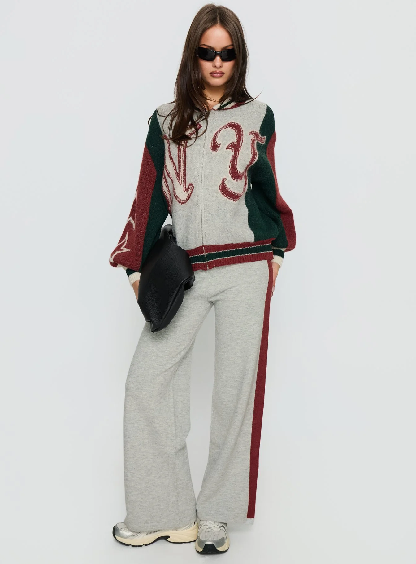 Brandyce Graphic Knit Jacket Grey / Red