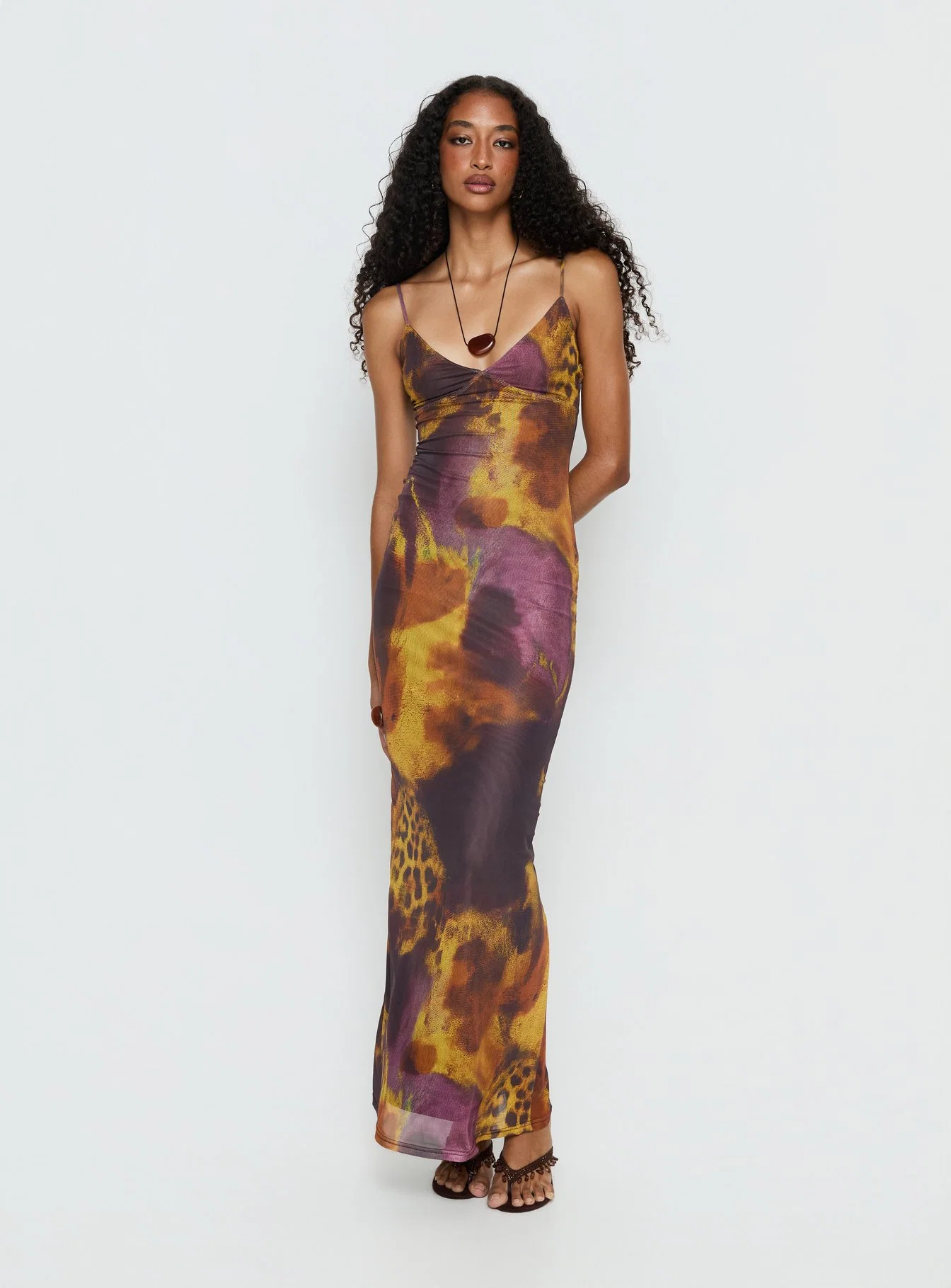 Saphrona V Neck Maxi Dress Leopard Blur