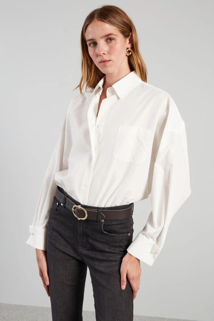 Boxy poplin shirt - WHITE