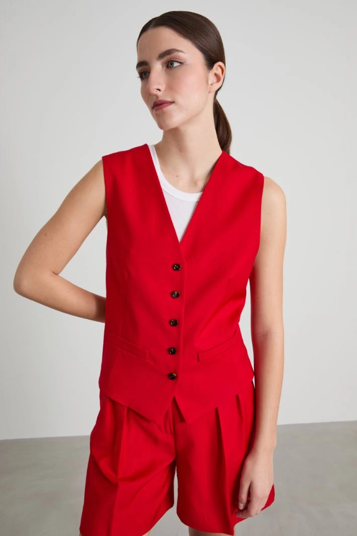 Wool canvas gilet  - RED