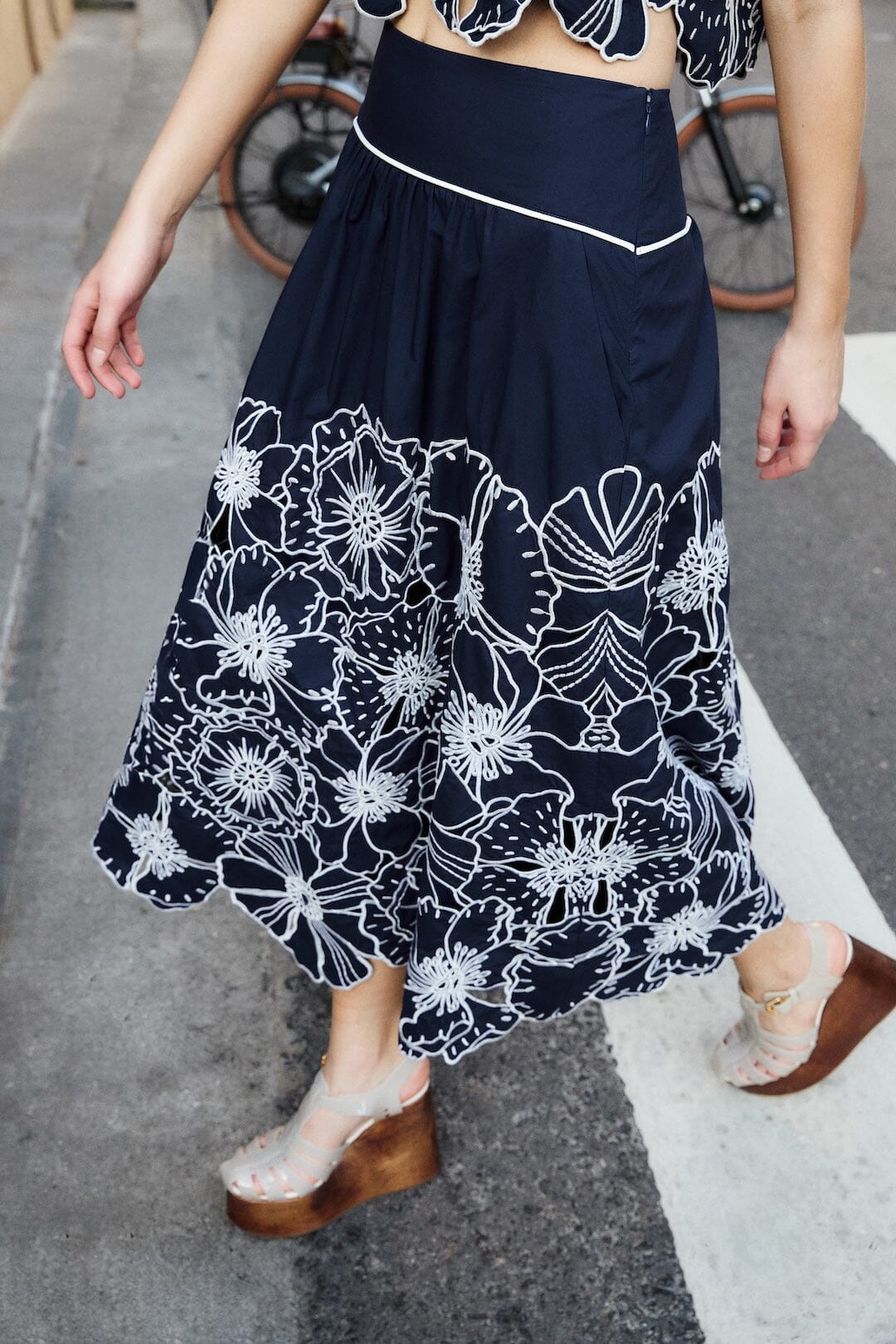 Blue Flowers Richelieu  Maxi Skirt